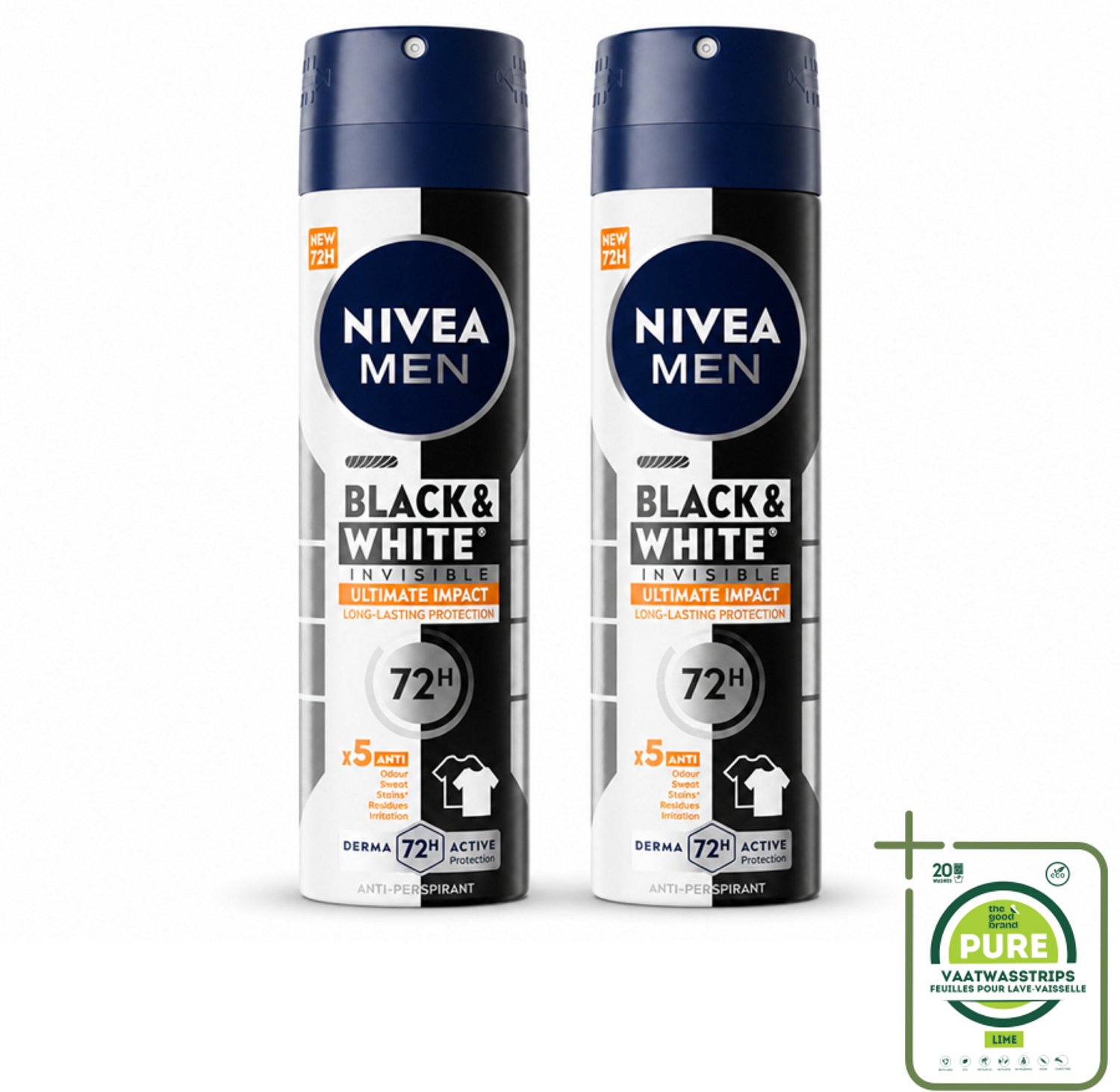 2 x NIVEA MEN - Deodorant Spray - Black & White Ultimate Impact - 150 ml - Grootverpakking - Anti-transpirant - Deodorant - Vlekkenvoorkomend - Kledingbescherming - Zweetbescherming