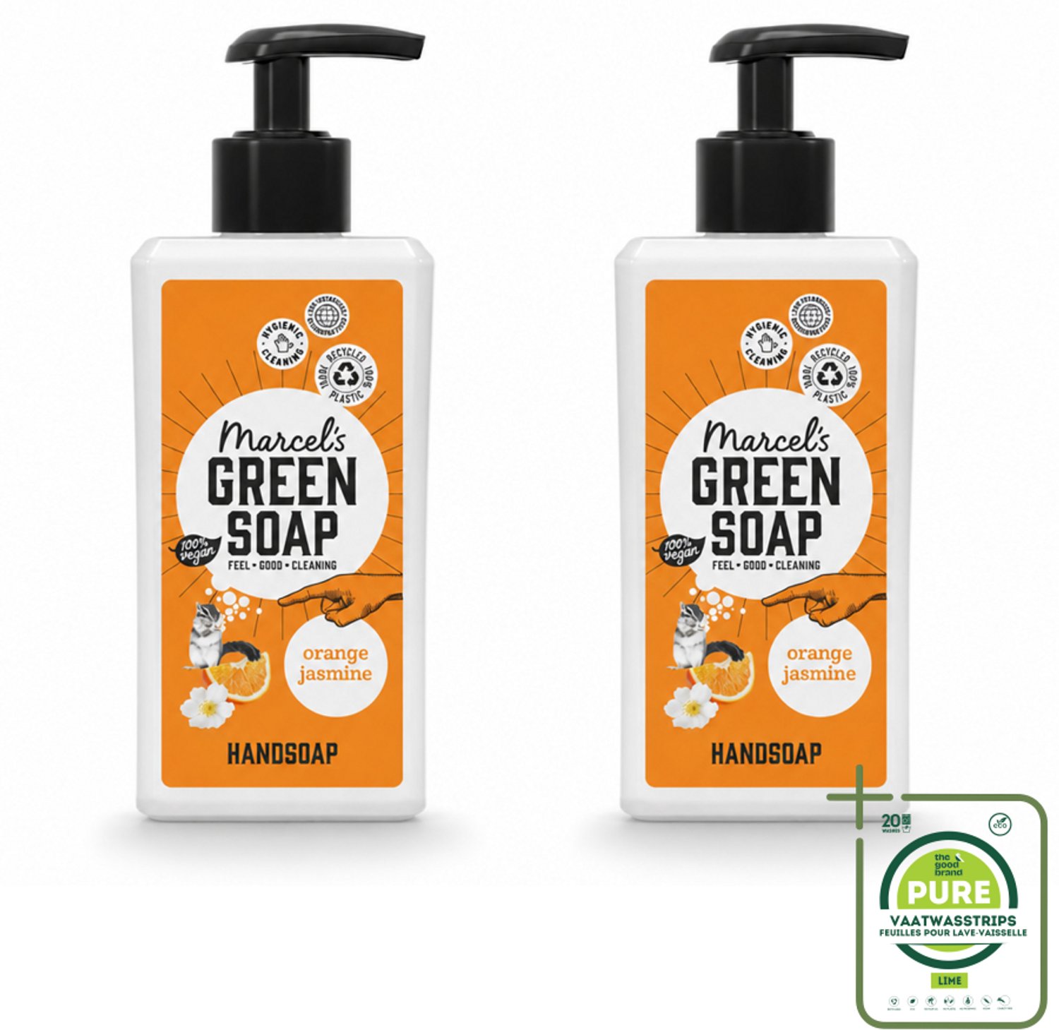 2 x Marcel's Green Soap - Handzeep - Sinaasappel & Jasmijn - Zachte verzorging - 250 ml - Grootverpakking - Vaatwasstrips - Handzeep Sinaasappel Jasmijn - Natuurlijke Handzeep - Biologische Handzeep - Plantaardige Handzeep - Glycerine Handzeep