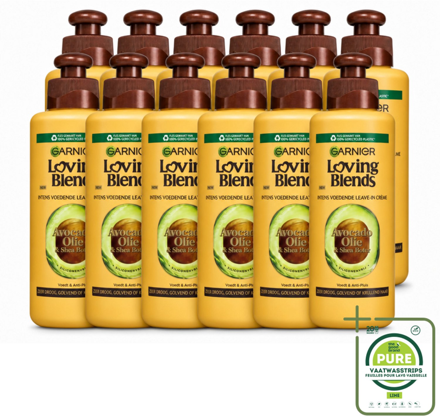 12 x Garnier - Loving Blends - Leave-In Crème - Avocado Olie & Shea Boter - Zeer Droog & Pluizig Haar - 200 ml - Grootverpakking - Vaatwasstrips - Avocado Olie - Karité Boter - Haarvoeding - Haarverzorging - Droog Haar
