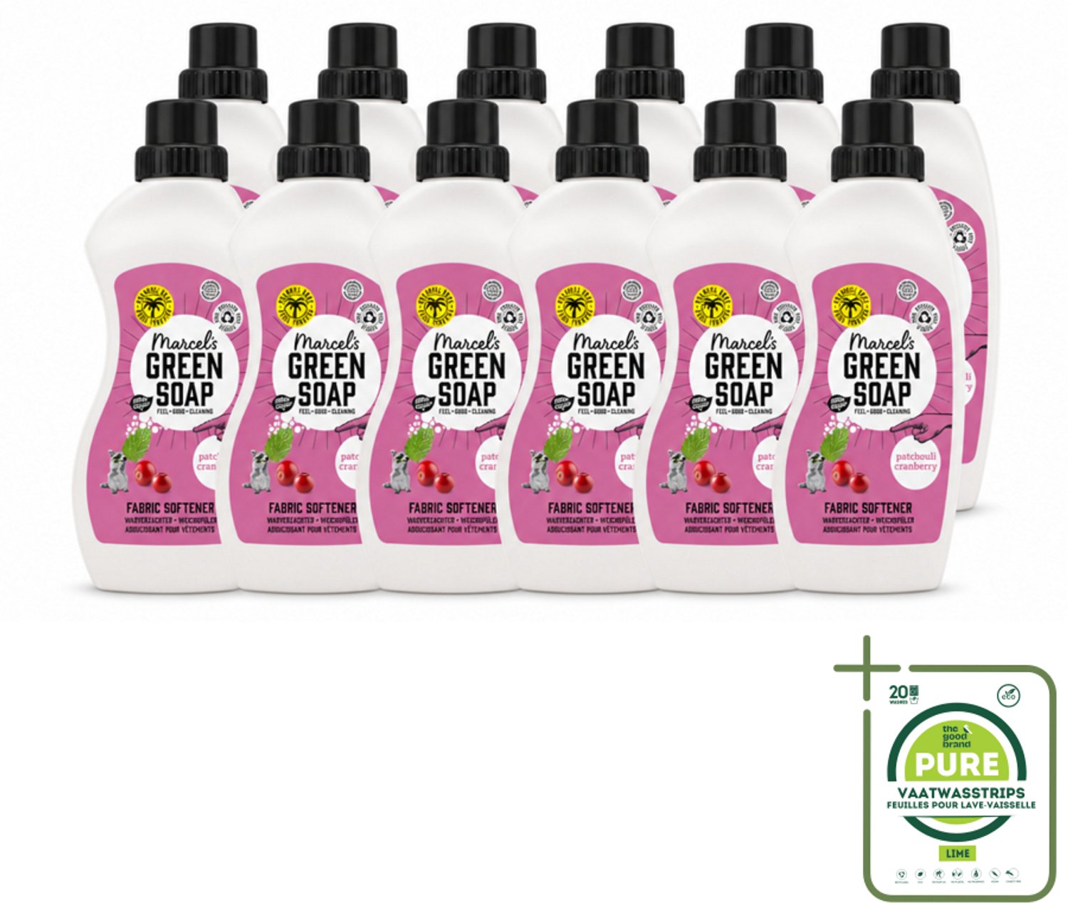 12 x Marcel's Green Soap - Wasverzachter - Patchouli & Cranberry - Zachte frisheid - 30 Wasbeurten - 750 ml - Grootverpakking - Wasverzachter - Wasgoed Verzachter - Natuurlijke Wasverzachter - Vegan Wasverzachter - Biologisch Afbreekbaar