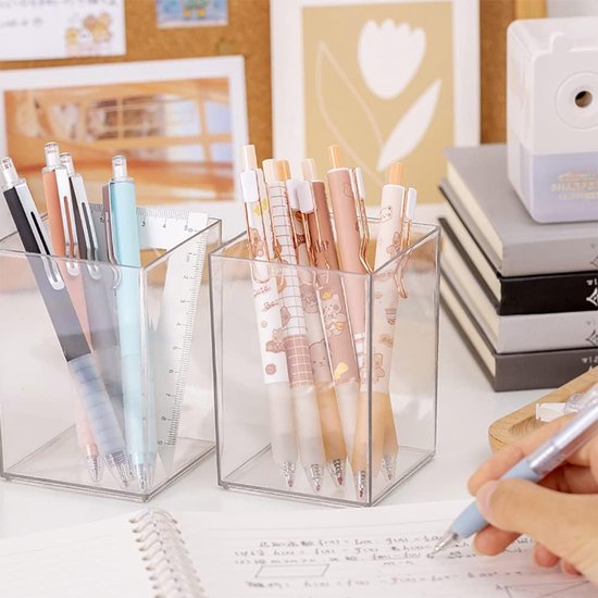 2 Stuks Acryl Pennenhouders Bureau, Potloodhouder, Make-upkwastenhouder, Vierkante Pennenbekerhouder voor Kantoor School (7 x 7 x 10,3 cm) — afbeelding 2