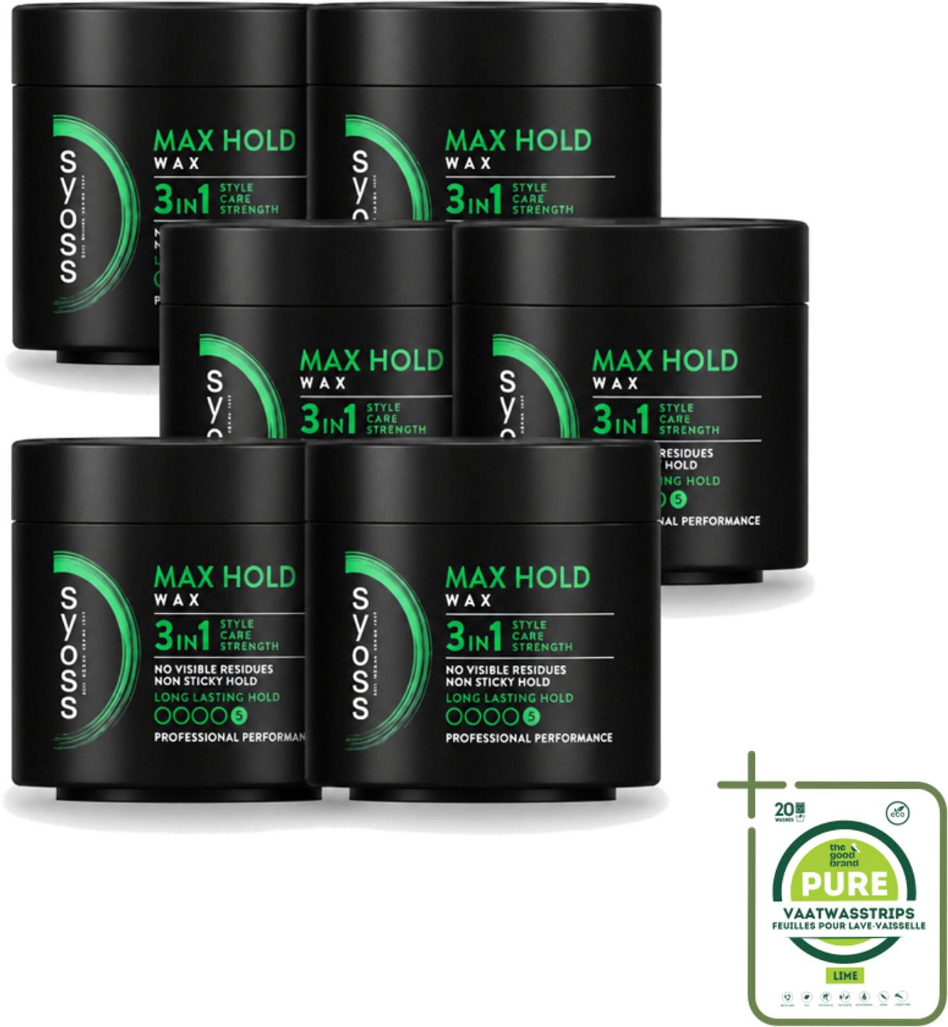 6 x SYOSS - Max Hold Haarwax - Verzorging - Langdurige Styling - 150ml - Grootverpakking - Vaatwasstrips - Haarkleur - Haartypen - Haartypen - Haartypen - Haartypen