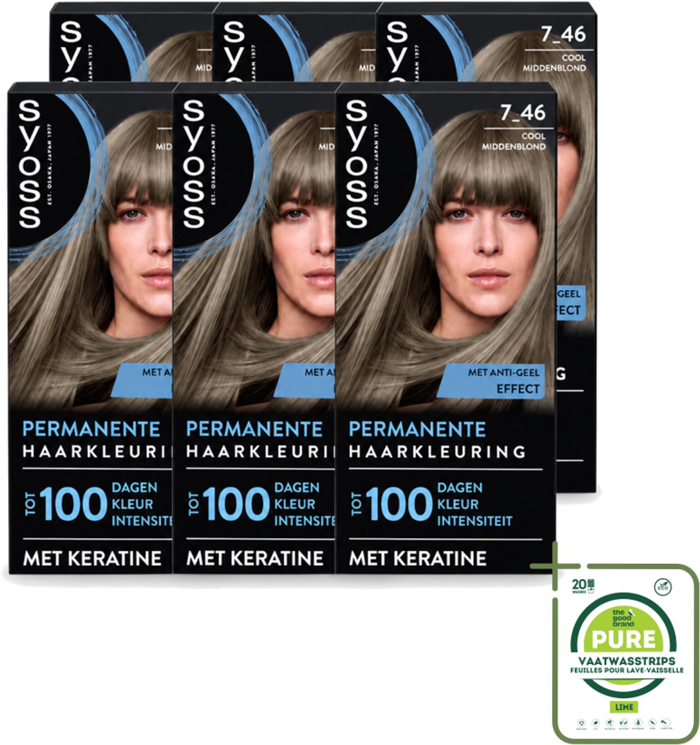 6 x SYOSS - Coloration 7-46 Cool Middenblond - Haarverf - Grijsdekking - Vermindert Haarbreuk - Grootverpakking - Vaatwasstrips - Haarkleur - Permanente Haarkleur - Grijsdekking - Keratine - Haarkleur Krachtig