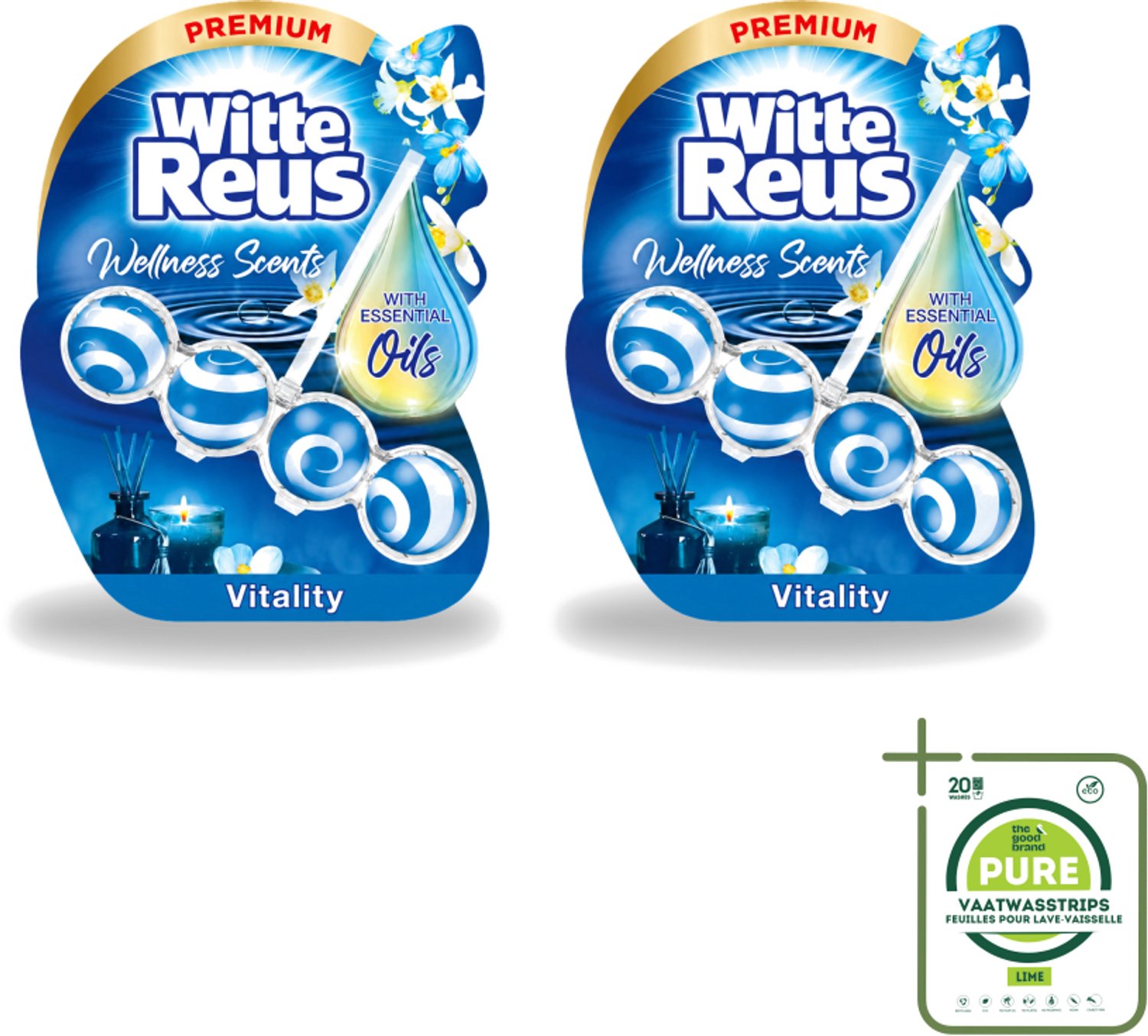 2 x Witte Reus - Wellness Scents Toiletblok - Vitality - 1 Toiletblok - Grootverpakking - Vaatwasstrips - Toilet - Reiniging - Geur - Wellness - Essentiële Oliën