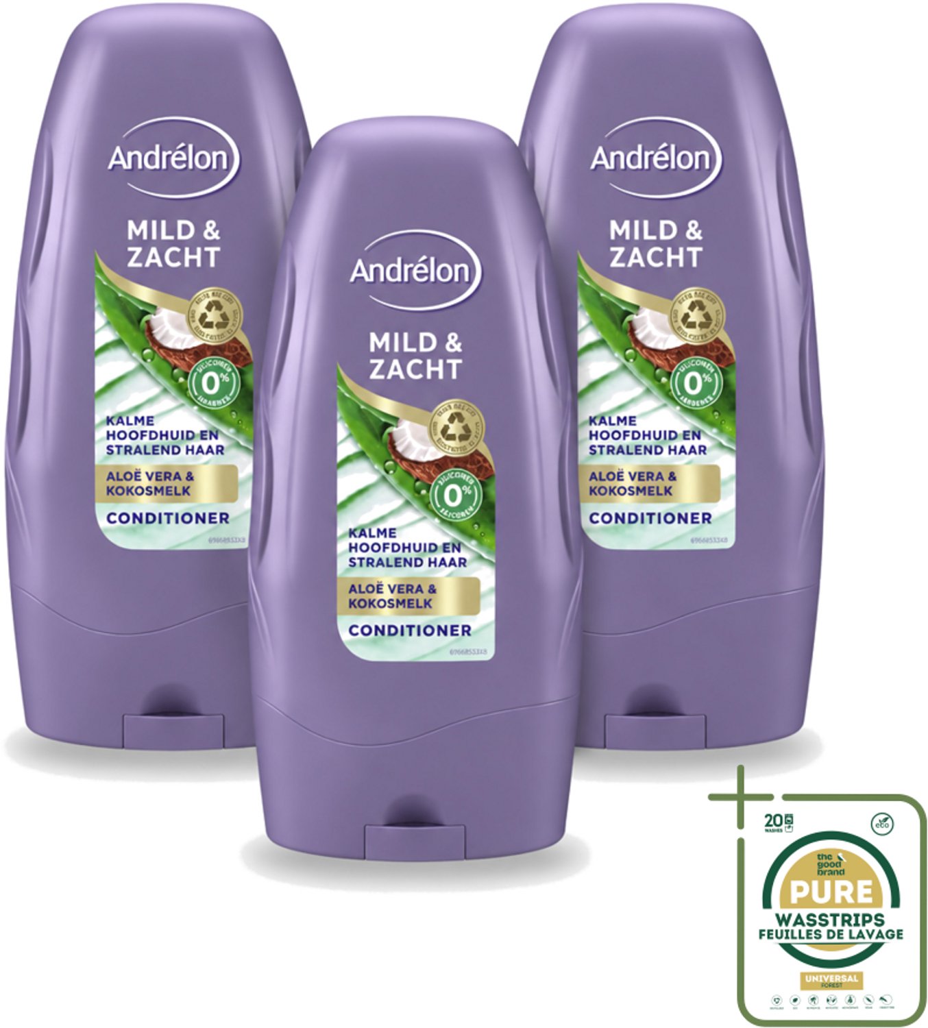 3 x Andrélon - Mild & Zacht - Conditioner - 250 ml - Wasstrips - Conditioner - Haar Verzorging - Gevoelige Hoofdhuid - Droge Hoofdhuid - Zacht Haar