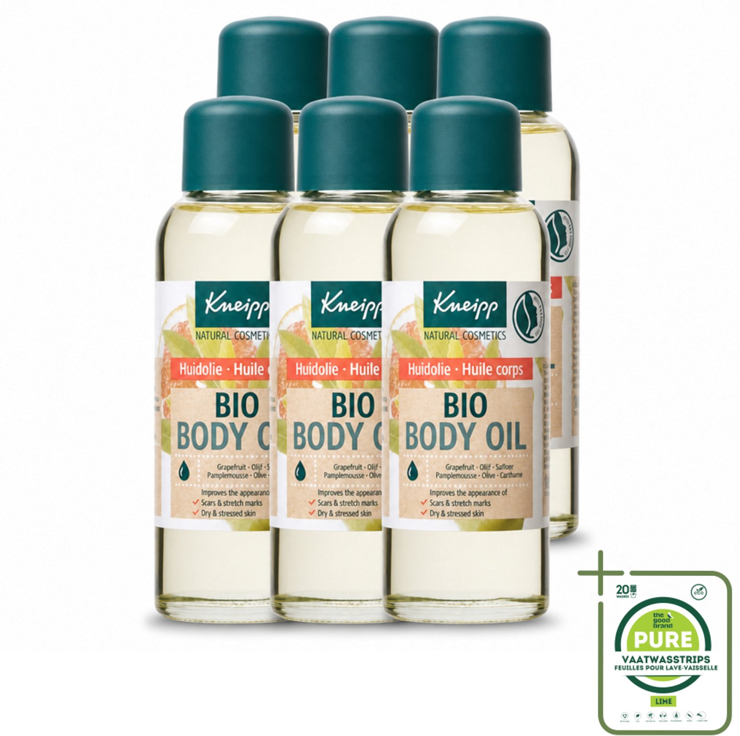 6 x Kneipp - Huidolie - Bio - Voor striae & littekens - 100 ml - Grootverpakking - Vaatwasstrips - Huidverzorging - Striae - Littekens - Droge Huid - Huidherstel