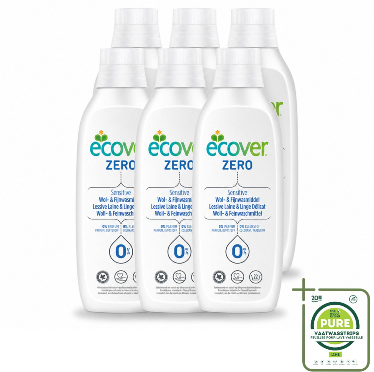 6 x Ecover - Vloeibaar wasmiddel - Wol & Fijnwas - 1 liter - Grootverpakking - Vaatwasstrips - Wasmiddel Wol - Vloeibaar Wasmiddel - Zacht Wasmiddel - Delicate Stoffen - Zacht Was