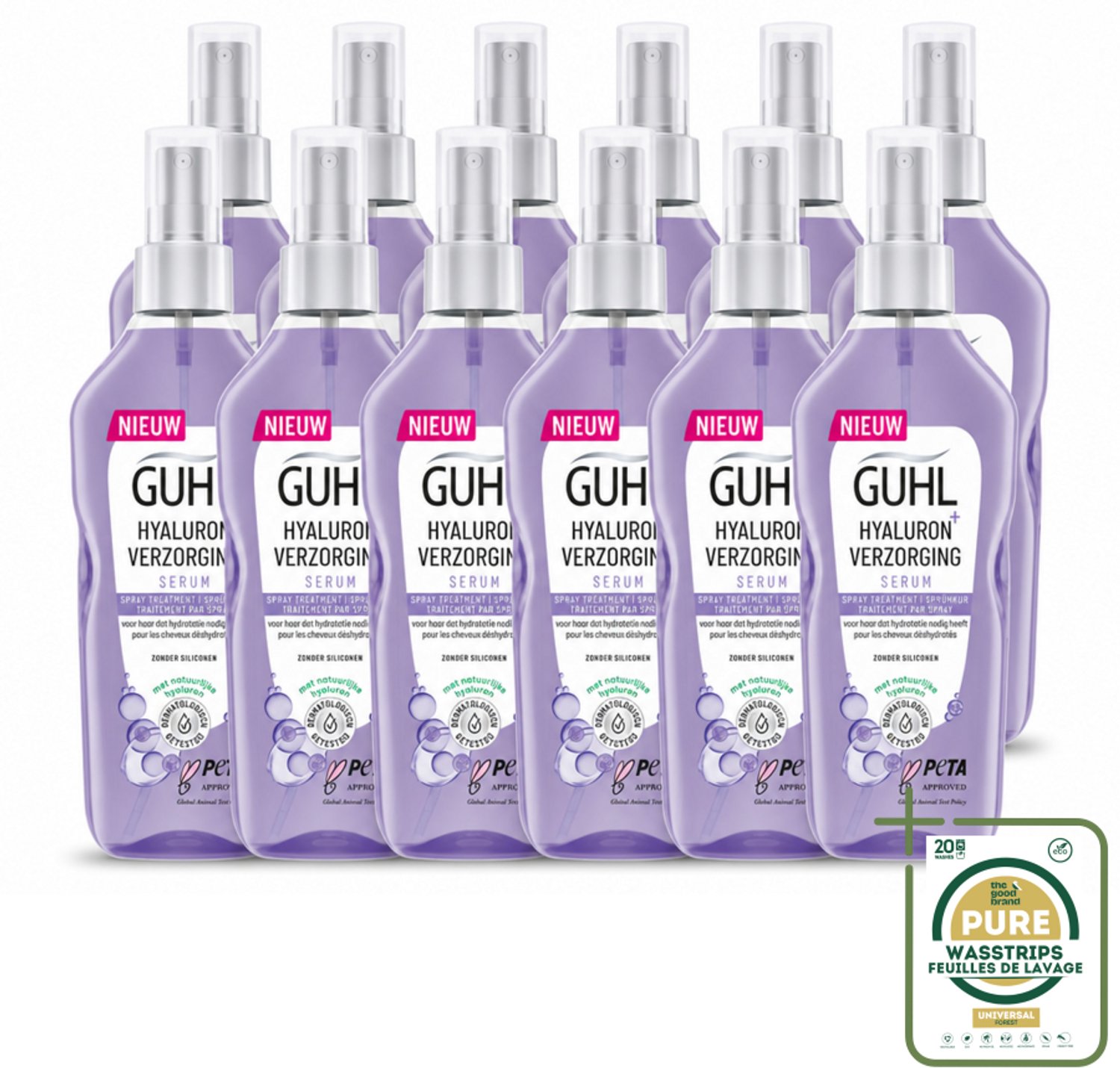 12 x Guhl - Spray - Hyaluron Verzorging - 150 ml - Wasstrips - Haarverzorging - Hyaluron Spray - Hydraatatie Spray - Hittebescherming Haar - Haarhydratatie
