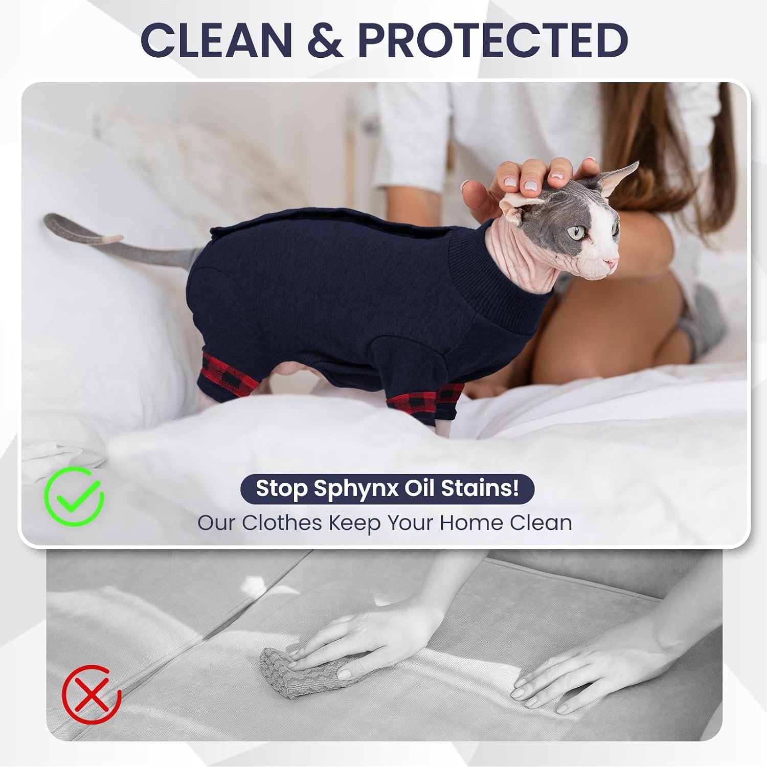 Sphynx Kattenkleding, katoenen kattenonesie, warme zachte trui met snapsnap, rekbare haarloze kattentrui, lichte winterpyjama voor binnenkatten, comfortabele herfstoutfit, blauw, S