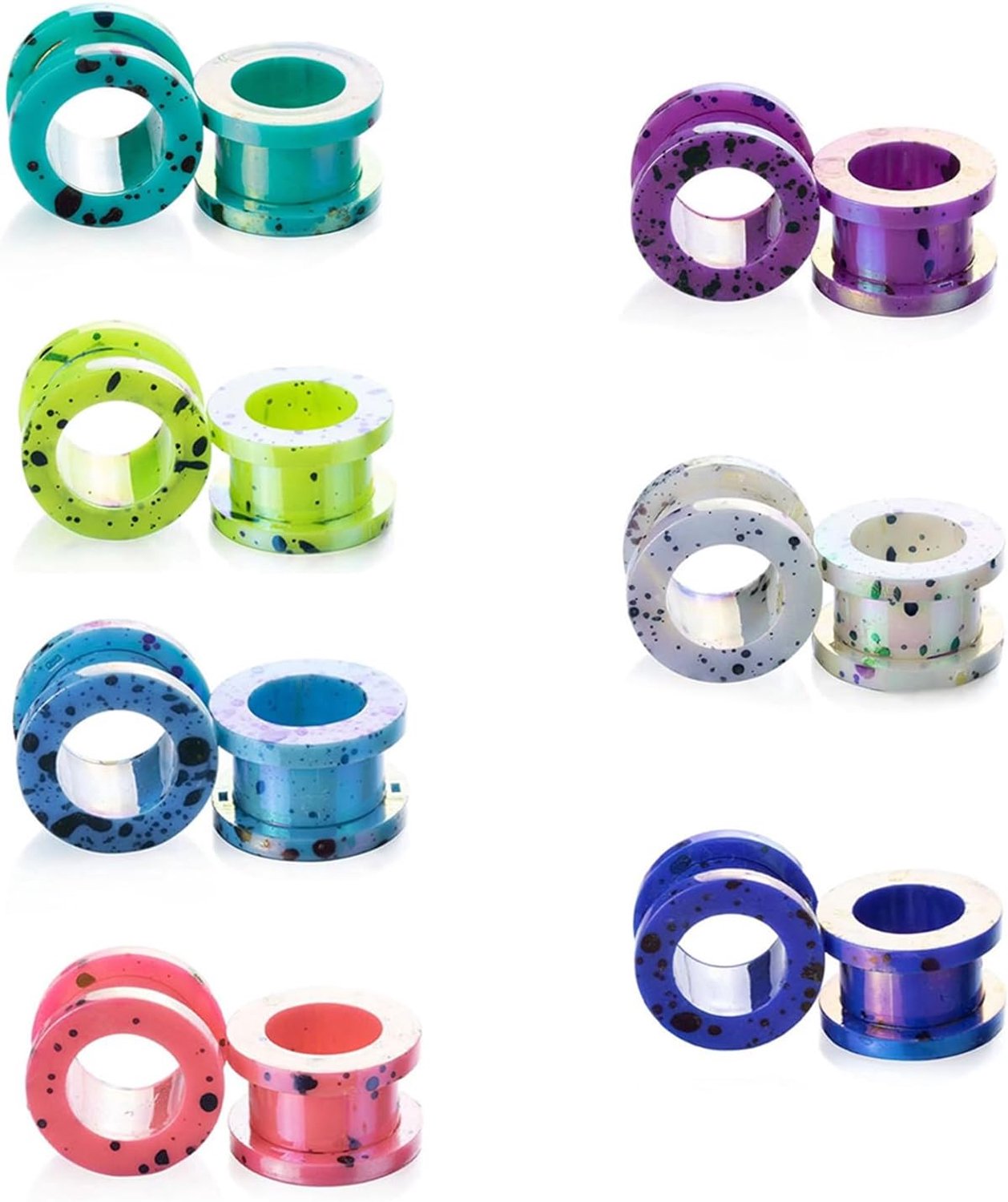 7 paar oorstretcher, acryl oordopjes, tunnels, oorstretching kit, veelkleurige hoepel met puntpatroon oortunnels en pluggen, oormeters expander 2-12 mm