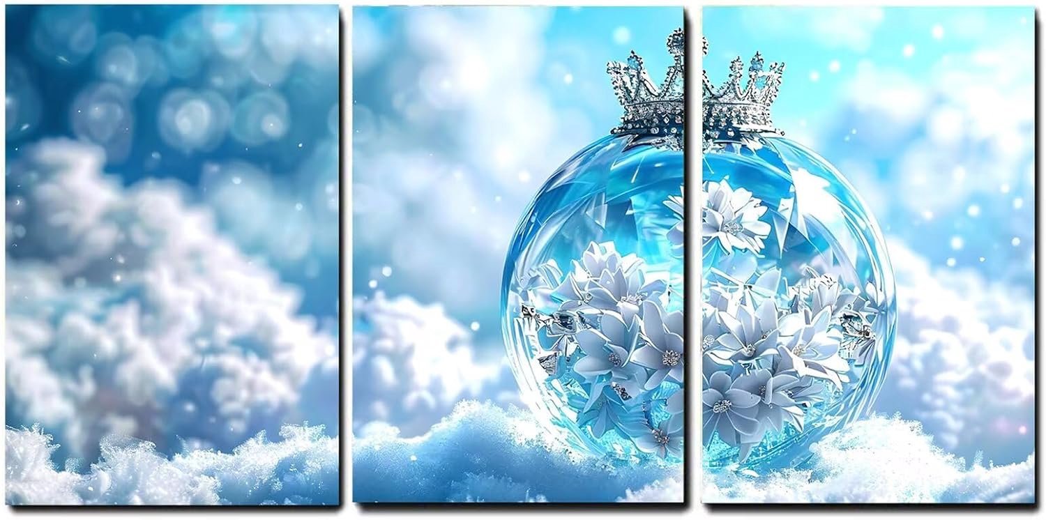 Set van 3 Winter Muurdecoratie Poster Slaapkamer Print op Canvas Sneeuwvlok Canvas Schilderijen Slaapkamer Thuis Hangende Kunst Decoratie, Cadeau Vrouw, 30 x 45 cm x 3 stuks, -f51b