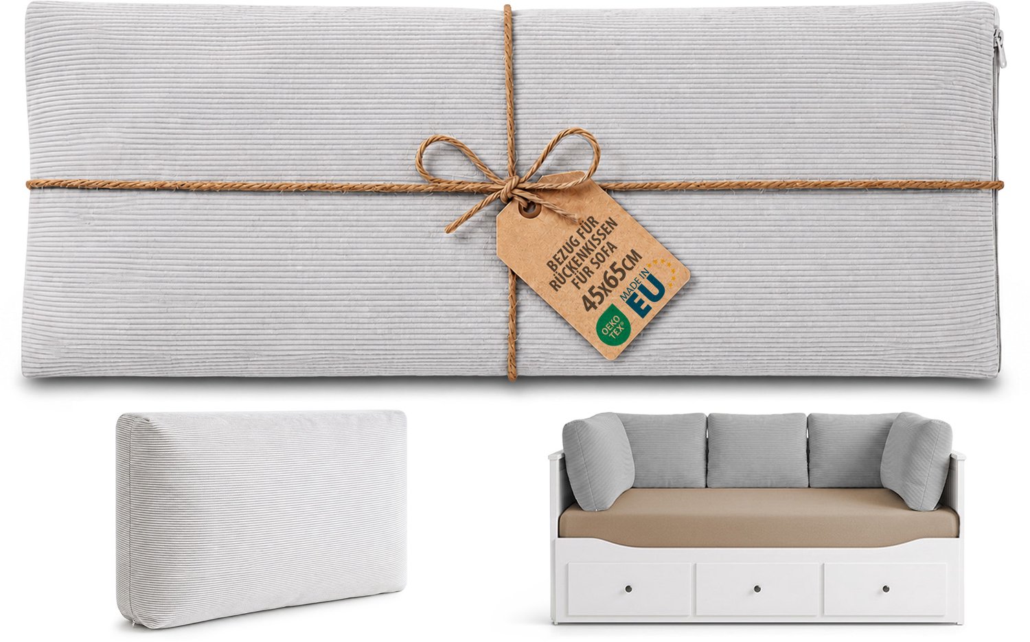 Kussenhoes sierkussen 65x45 cm alleen hoes zonder vulling vulling niet inbegrepen rugkussen voor bank sofa fauteuil woonkamer slaapkamer afneembaar Lichtgrijs Cord
