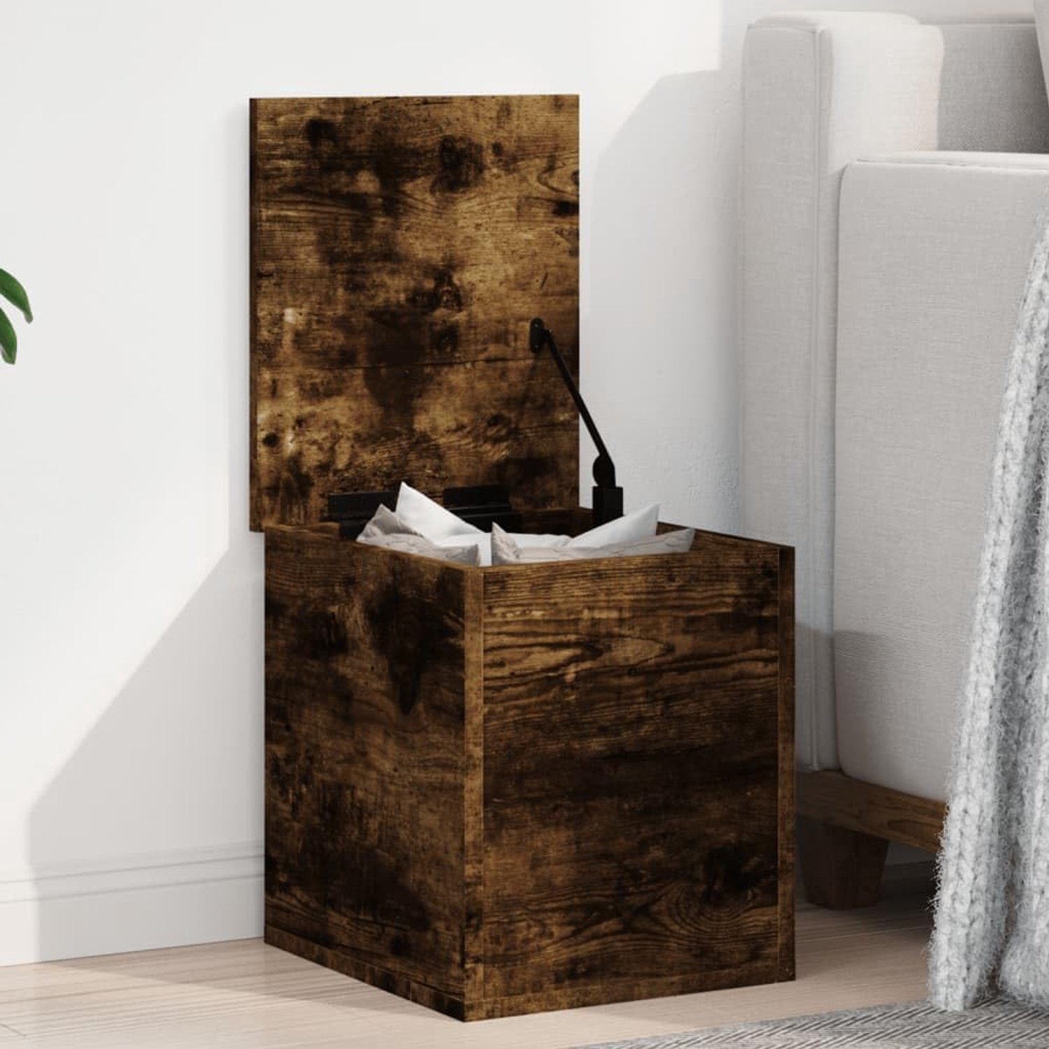 Kist rookeiken 30 x 35 x 35 cm opbergdoos van hout voor woonkamer decoratieve plafondbox