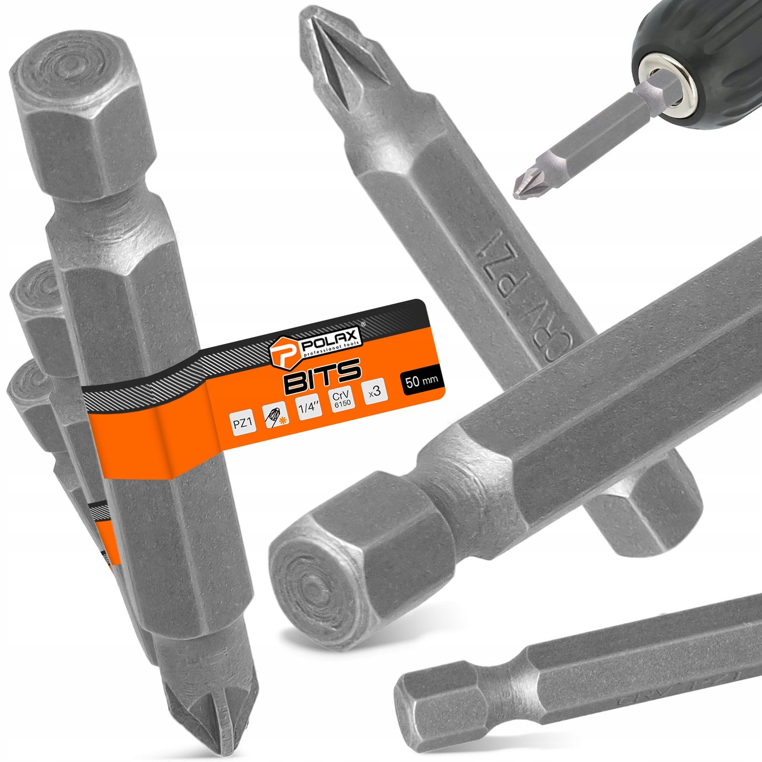 3x Pozidriv Bit PZ1 50mm 1/4" Magnetisch - Hoge Kwaliteit CrV Staal