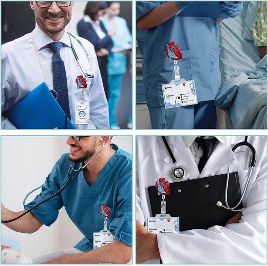 Hartvormige Badgehouder met Retractable Reel en Alligator Clips voor ID Kaarten - Perfect voor Verpleegkundigen, Artsen en Onderwijsprofessionals — afbeelding 5