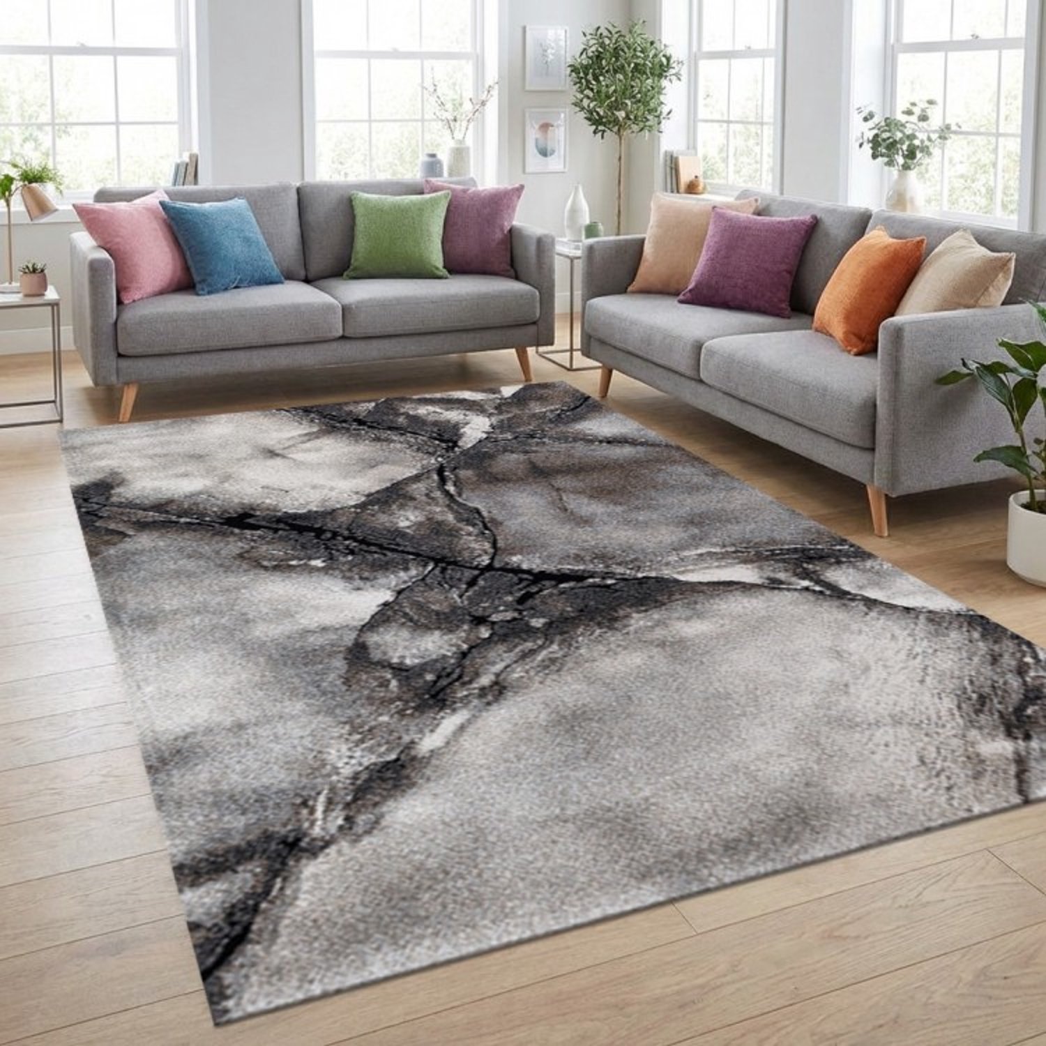 TapisTrend Designer tapijt Grijs 160x230 cm Modern vloerkleed met abstract marmerpatroon voor woonkamer, slaapkamer en eetkamer