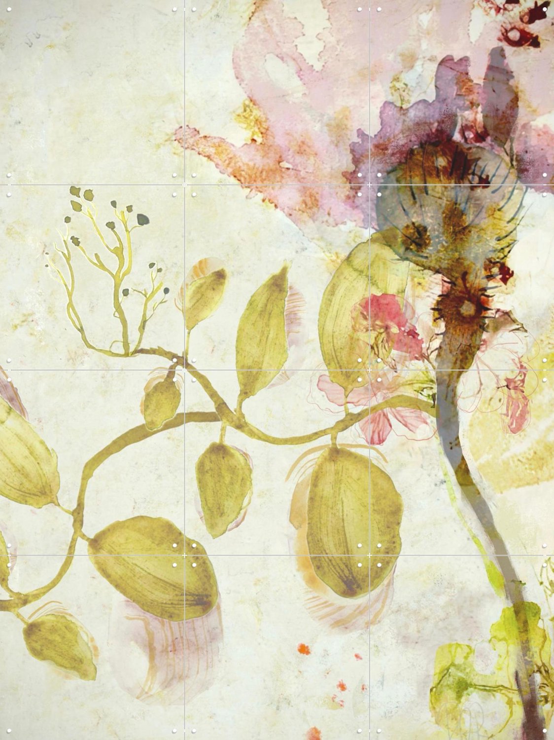 IXXI Endless Summer, RAR Kramer - 60 x 80 cm - Grote wanddecoratie en posters - Gemengde Technieken, Aquarel, Trap, Eetkamer, Studeerkamer, Woonkamer Roze / Groen