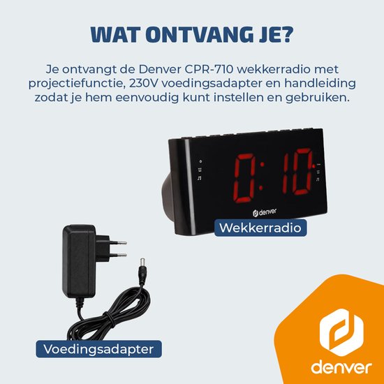 Denver Wekkerradio met Projectie - Digitale wekker - FM Radio - Dubbel Alarm - CRP618 - Zwart — cadeau in Elektronica - foto 5
