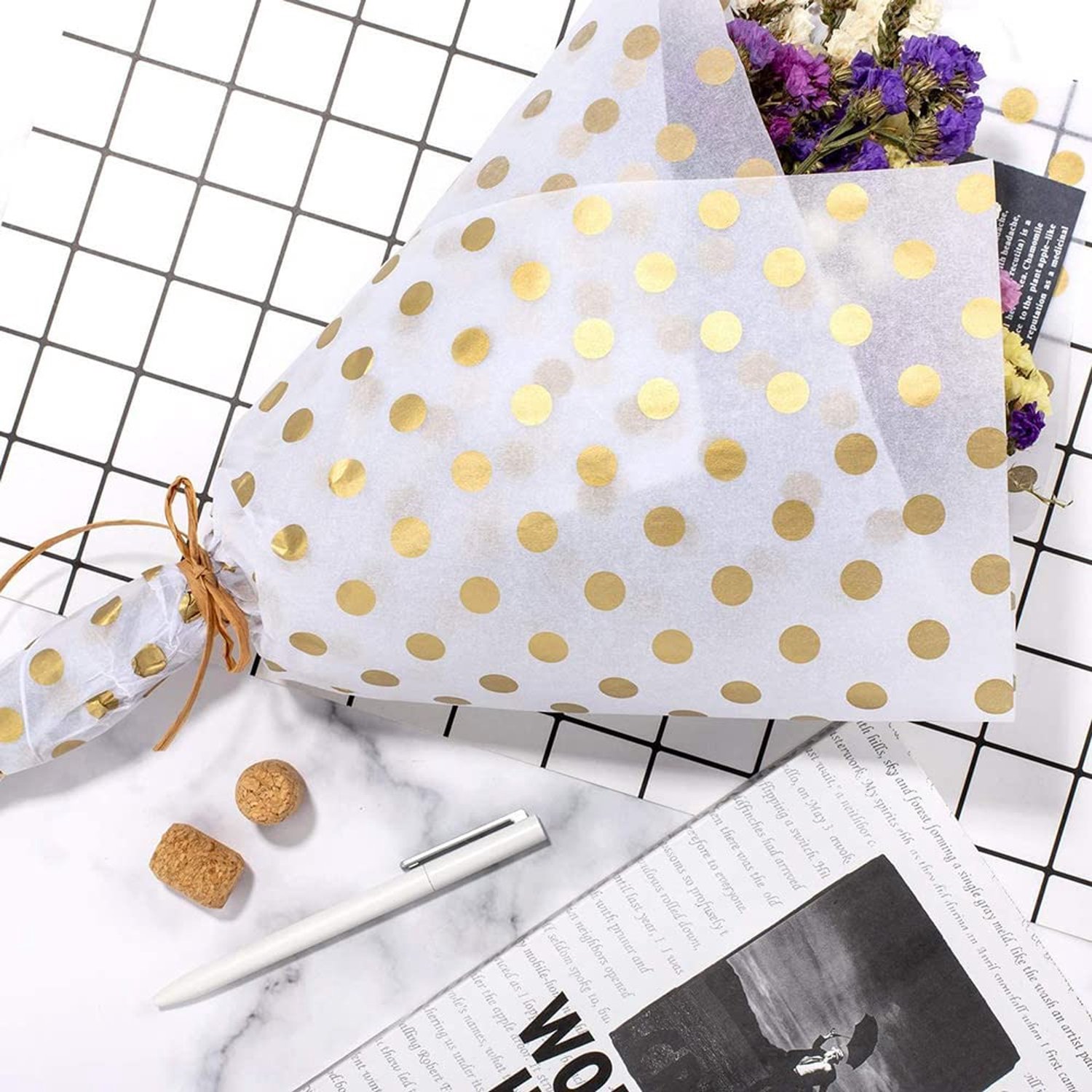 Vloeipapier - 60 Vellen - Voor Geschenkverpakkingen en DIY-Decoratie - Goud en Wit - 50 x 35 cm