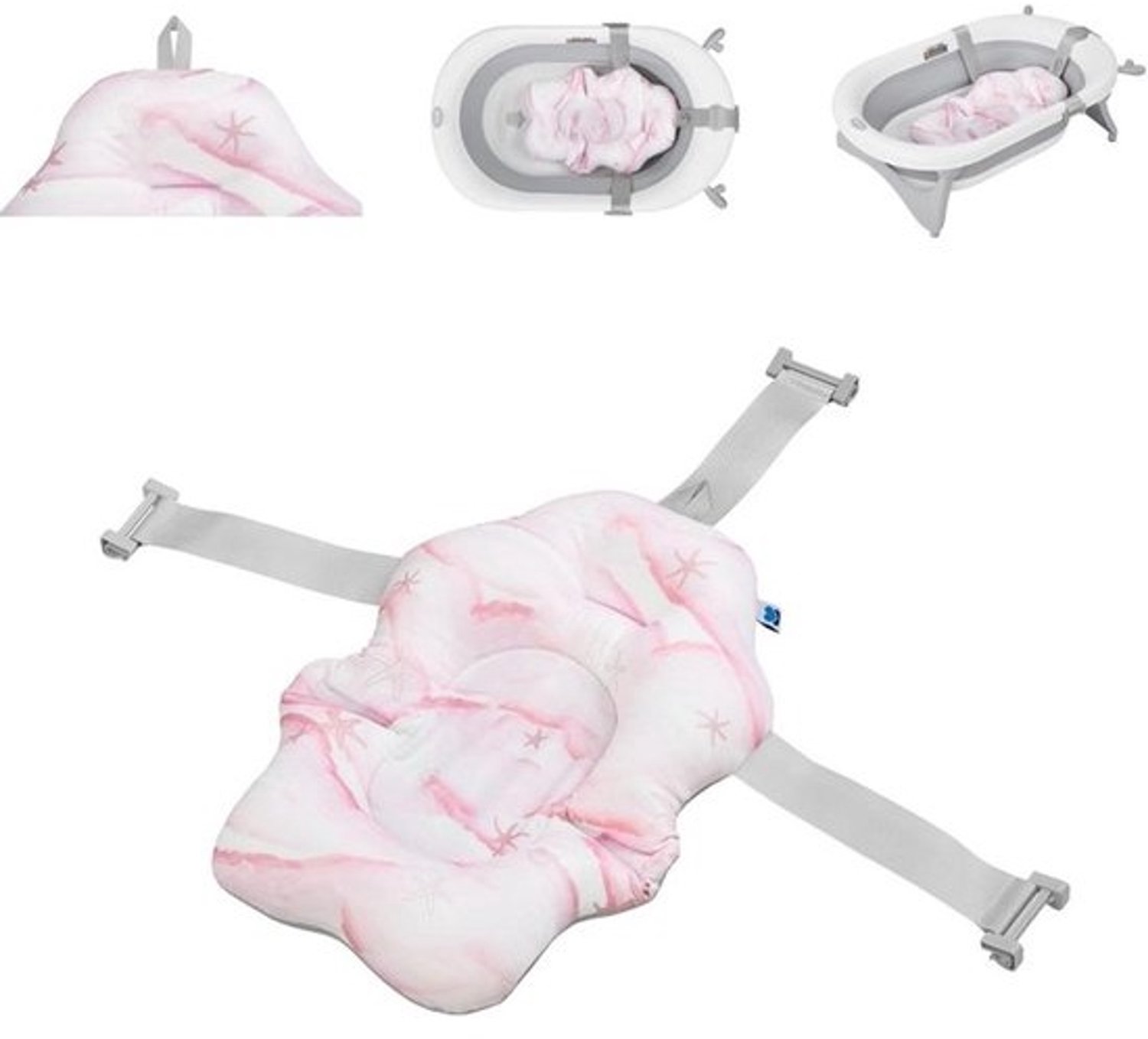 Babybadkussen - Badhulp voor baby’s - Veilig badplezier - Sneldrogende stof - 49 x 34 x 7 cm - Roze-wit
