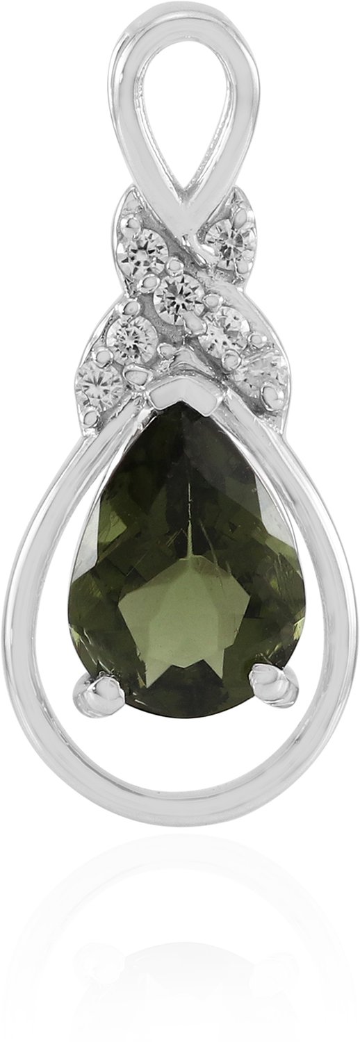Cavill - Zilveren Hanger met Peervormige Moldaviet 0,83 ct en Cambodjaanse Zirkonen 0,10 ct - Platina Verguld - Exclusieve Handgemaakte Sieraden