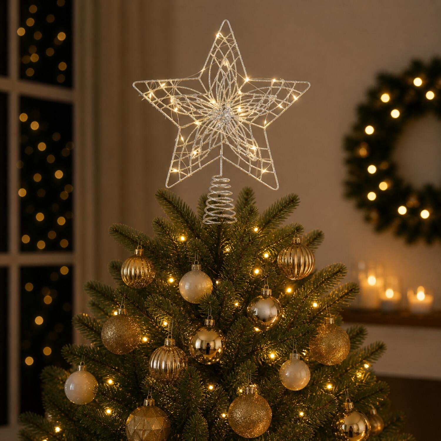 Lumineo Verlichte kerst piek - ster vorm - zilver - micro led lampjes - warm wit - H30 - pieken - kerstboompiek