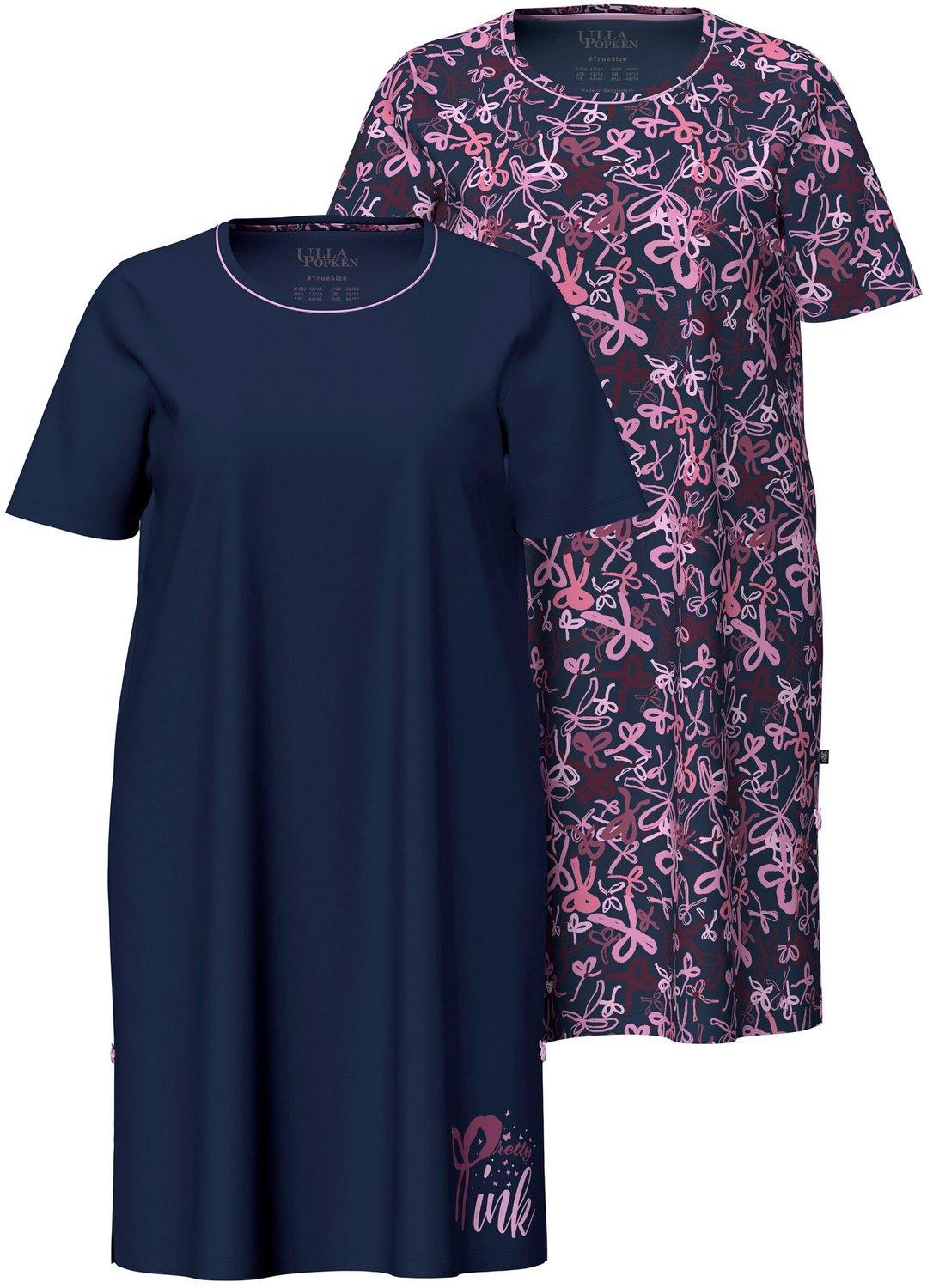 Ulla Popken Dames - Bigshirts set van 2 strikjes ronde hals korte mouwen - Nachtblauw - Maat 46+