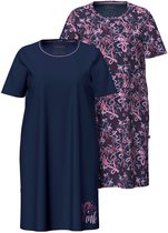 Ulla Popken - Dames - Bigshirts set van 2 strikjes ronde hals korte mouwen - Nachtblauw - Maat 46+