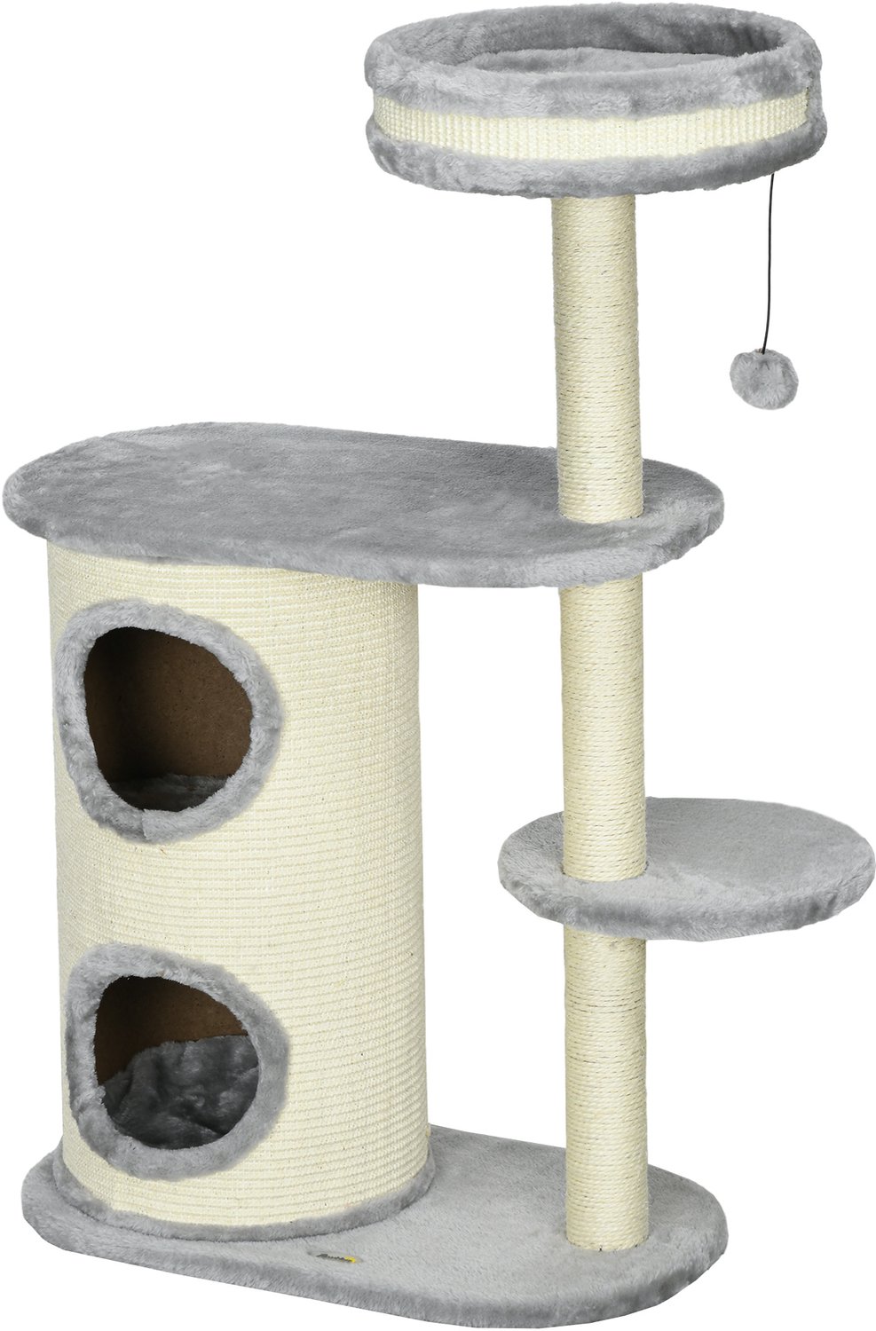 Pawona Krabpaal - Met sisal krabpalen, kattenhuis, ligbed en speelbal - 59 x 35 x 100 cm - Grijs