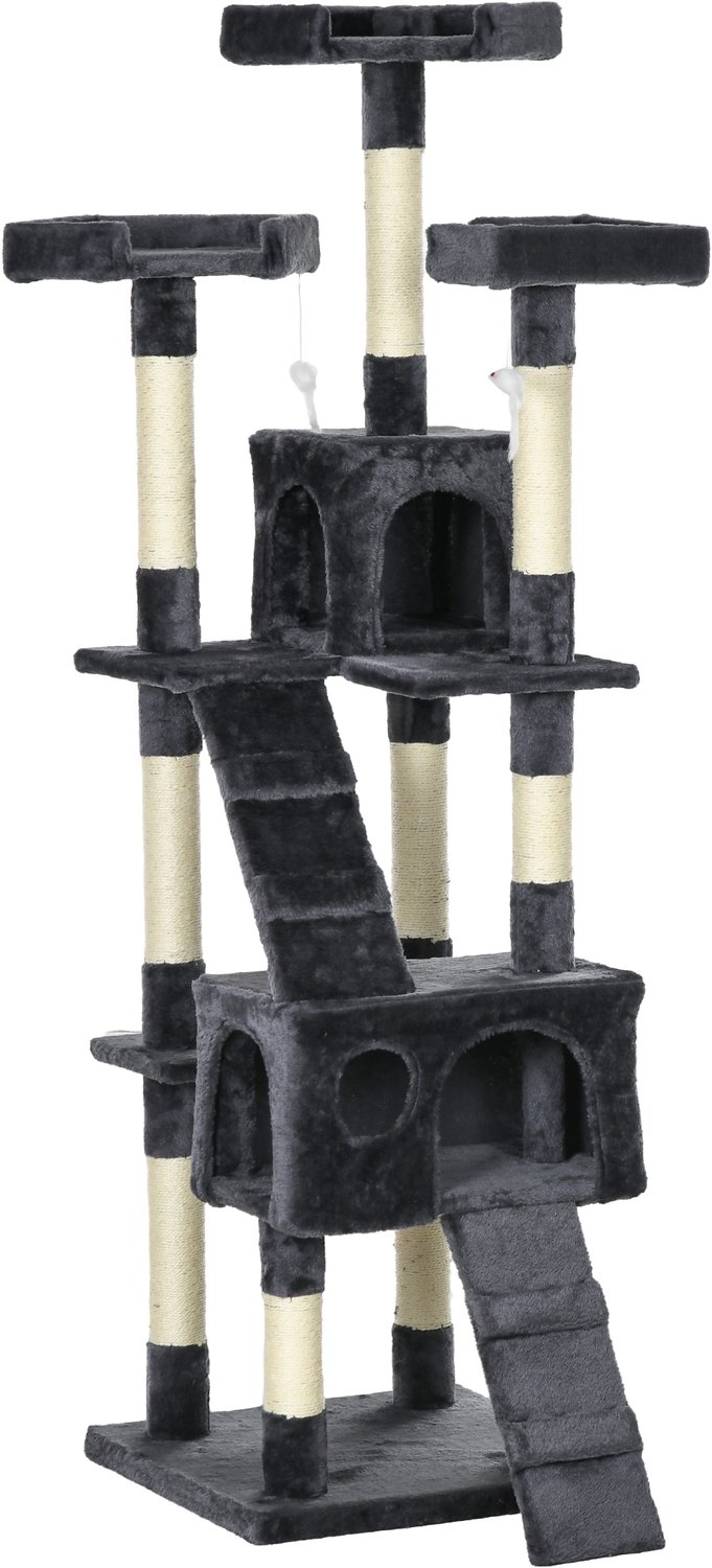 Pawona Krabpaal - Met 2 huisjes, 3 ligplekken en speelgoed - 49 x 49 x 173 cm - Donkergrijs