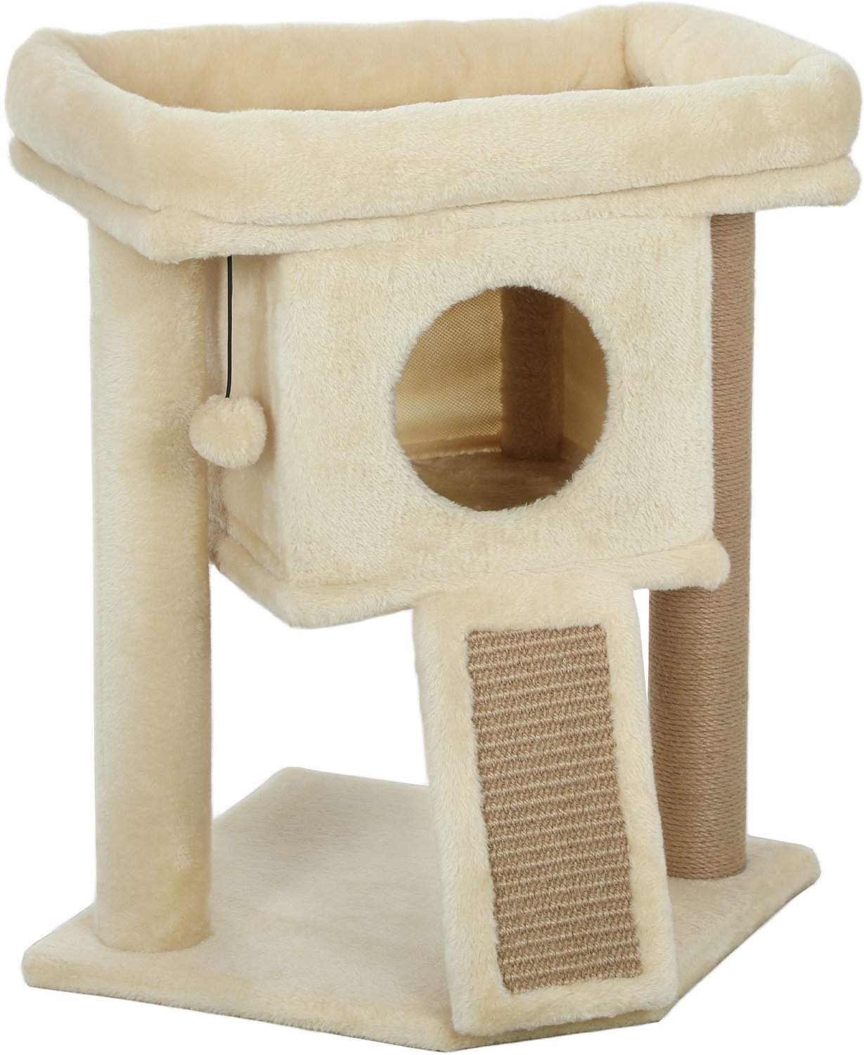 Pawona Krabpaal met kattenhuis - Met krabmat, ligplateau en speelbal - 40 x 40 x 57 cm - Beige