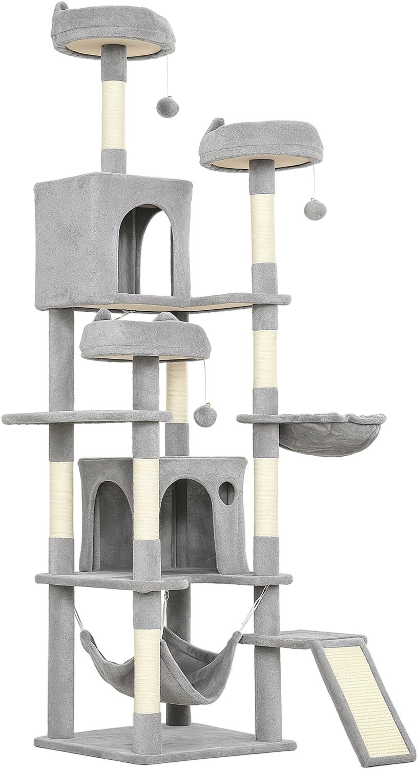 Pawona Krabpaal - Met 2 grotten, 2 hangmatten en klimladder - 48 x 48 x 192 cm - Lichtgrijs en crèmewit
