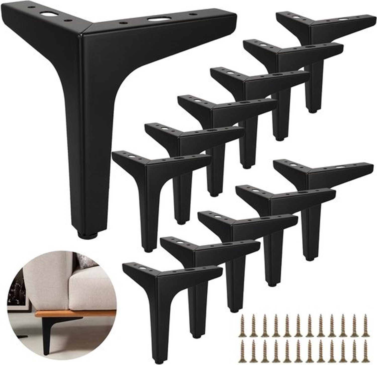 Metalen zwarte meubelpootjes 15 cm - 12 stuks | Tafelpoten, bedpoten en bankpoten met antislip pads voor meubels tot 800 kg belastbaarheid