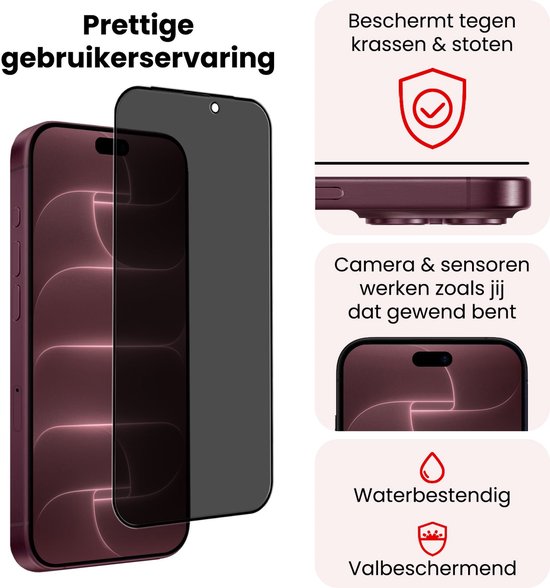 Een telefoon met een privacy screenprotector, die beschermt tegen krassen en stoten.