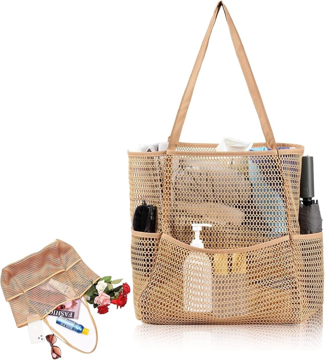 Grote Vrouwen Strandtas XXL van Mesh voor Zomergebruik, Vouwbare Schoudertas voor Reizen, Winkelen en Dagelijks Gebruik