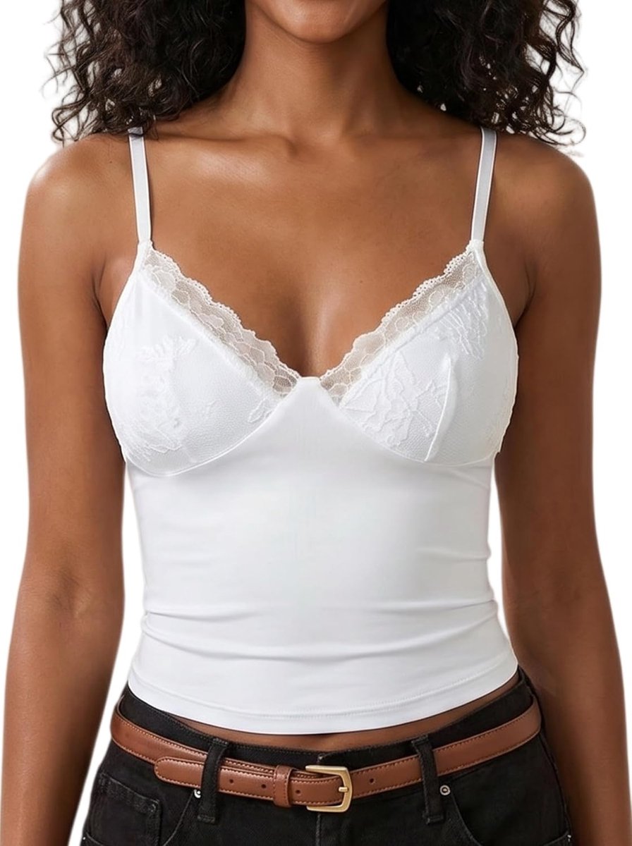 Vesttops voor dames, sexy, V-hals, mouwloos, kanten rand, cami-top, casual, schattig, verstelbare spaghettibandjes, tanktops, zomerse uitgaansoutfits, elegant hemdje, Y2K crop top voor party