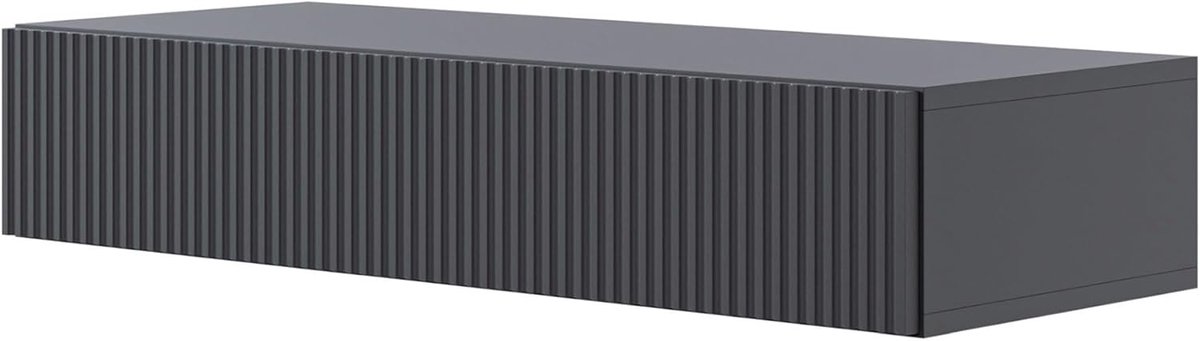 Zwevende Consoletafel 90 cm zwart met lade en lamellenfront, moderne wandconsole met push-to-open, smalle sidetable hal slaapkamer woonkamer, console table met opbergruimte
