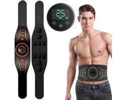 EMS Massage Tailleband - Elektrische Buikspiertrainer - Trillingspulstherapieapparaat - Buikspierstimulatieband - Afslanken en Vormgeven - 8 standen - 25 intensiteitsniveaus - 200mAh - PU-leer - Zwart