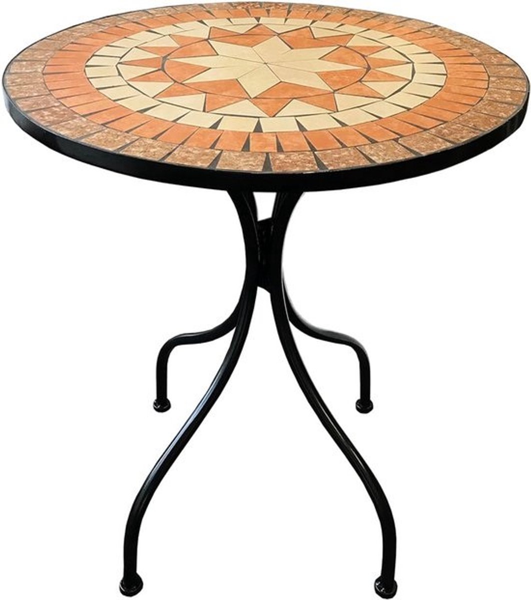 Mozaïektafel Rond - Tuintafel Bistrotafel - Buiten Zitten - Mediterraan Sterdesign - Ø60 x 70 cm - Bruin