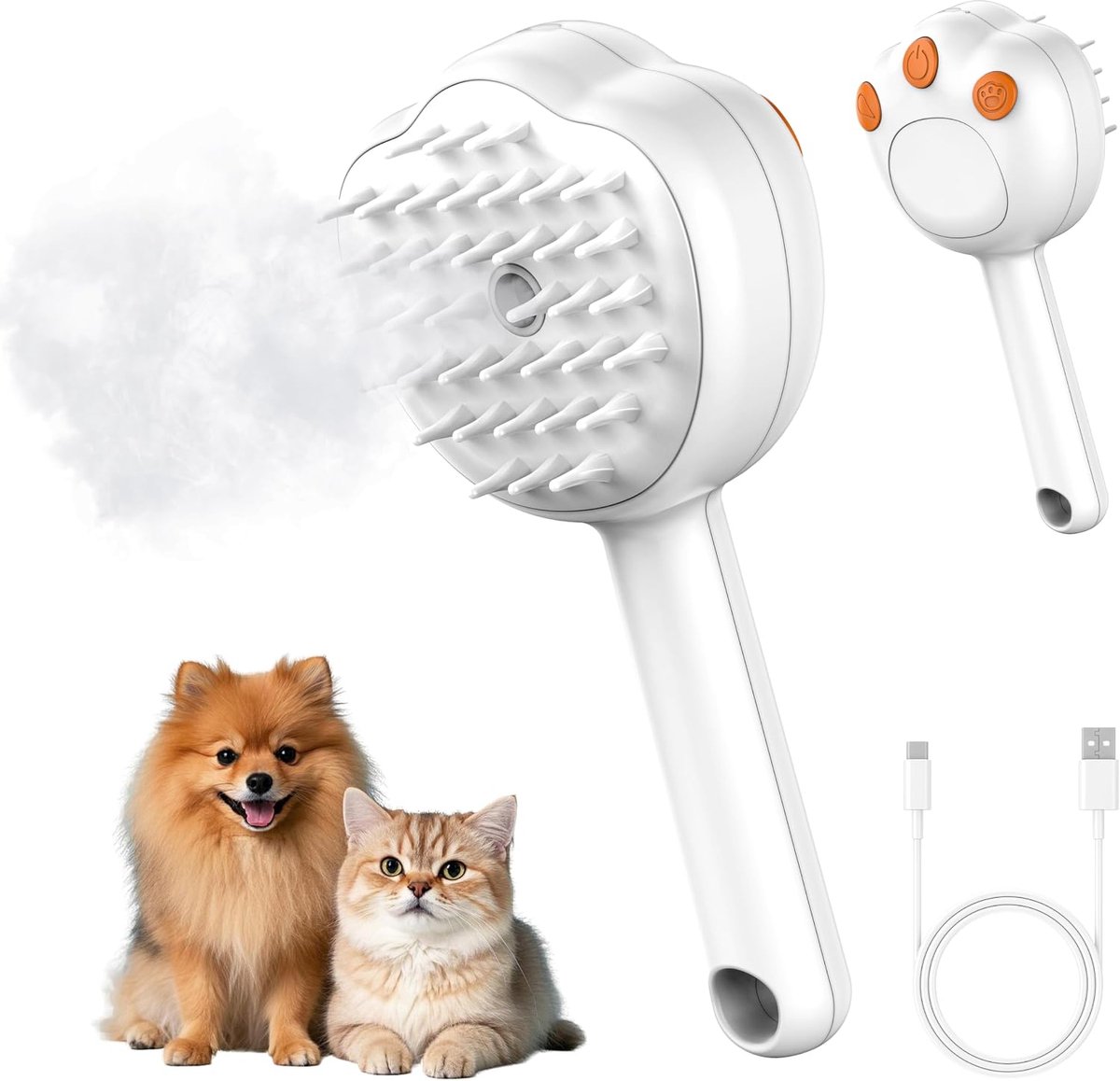 Onthaarborstel voor katten – Geschikt voor lang- en kortharige huisdieren – Stoomborstel voor katten – Onthaarborstel voor honden – Borstel voor binnenkatten – Wit