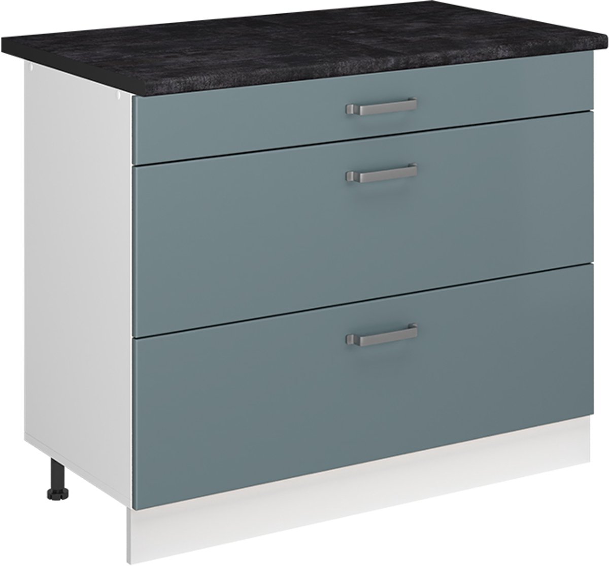 Vicco Keukenonderkast R-Line, Blauw-grijs/Wit, 100 cm antraciet werkblad