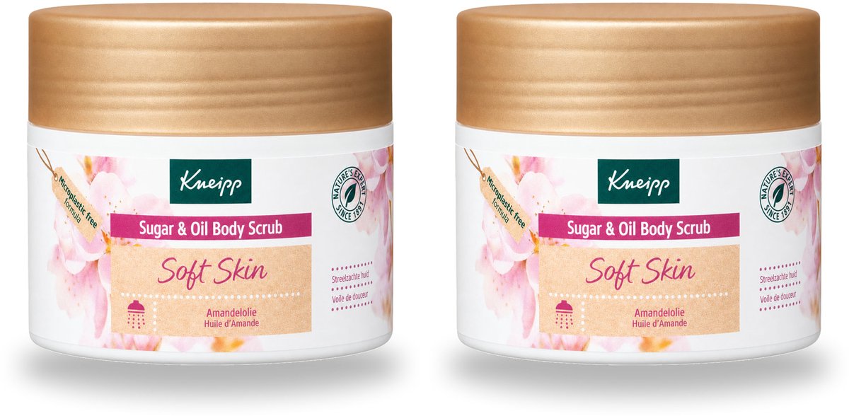 2 x Kneipp - Body scrub - Sugar & Oil - Soft Skin - Voor droge en gevoelige huid - 220 g - Voordeelverpakking - 2 stuks