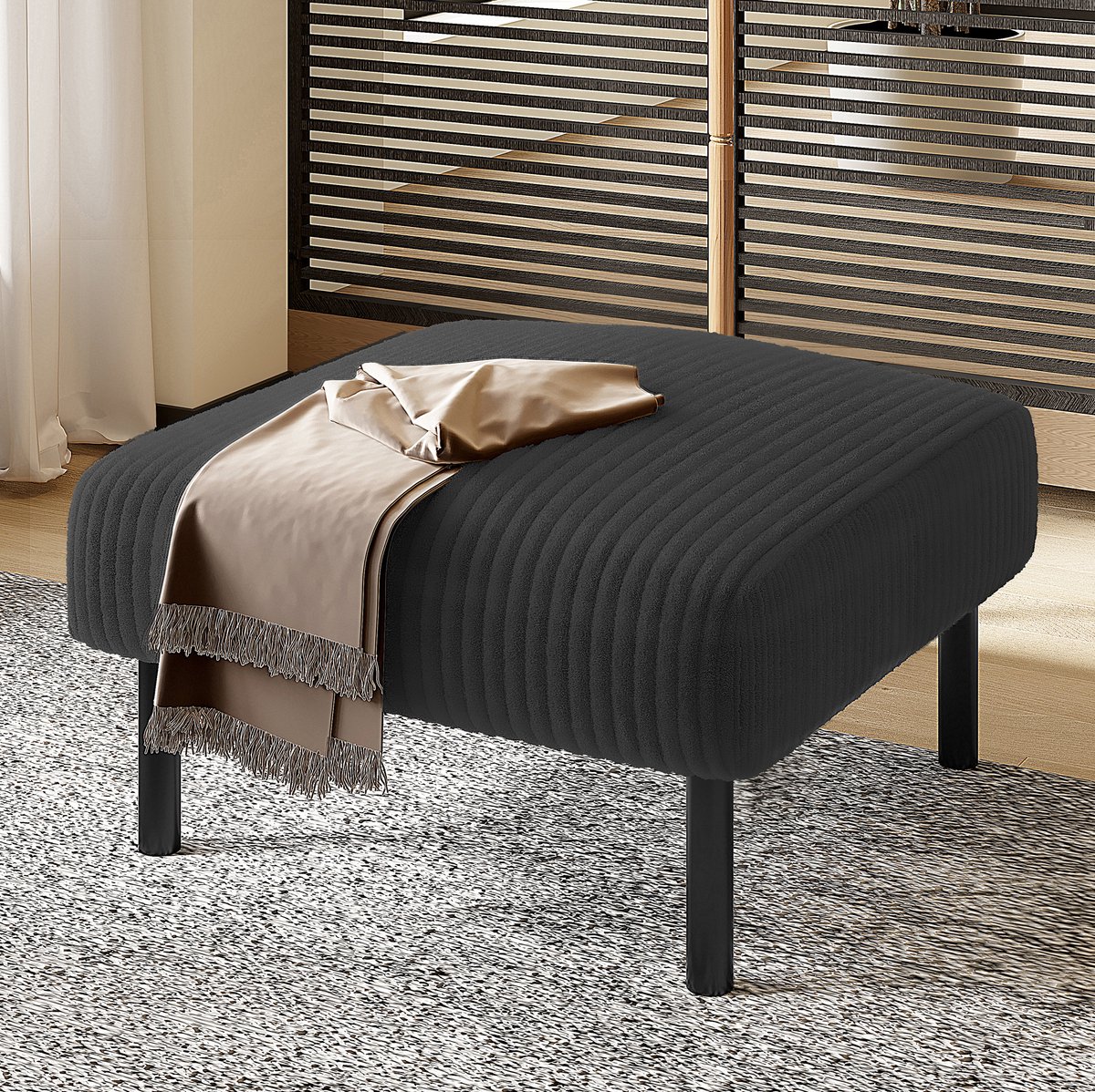 MEUNIQ Voetenbankje van grijze cordstof met metalen frame, zachte bekleding en gereedschapsloze montage voor woonkamer, slaapkamer of kantoor Grijs