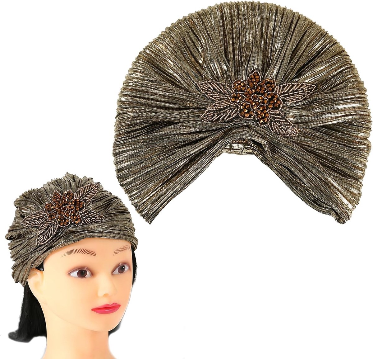 Elegante Turban Hoed met Kristallen Broche voor Dames - Vintage 1920s Glitter Hoofddeksel, Gatsby Kostuumaccessoires en Feestelijke Outfit