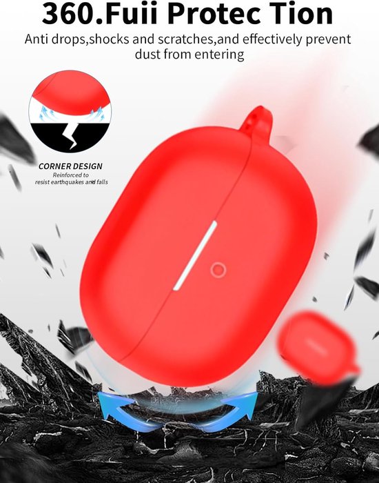 Hoes voor Huawei FreeBuds 5 oordopjes, schokbestendig, toergy waterdicht, zacht en duurzaam, met koord, sleutelhanger en reinigingsgereedschap, rood — afbeelding 5