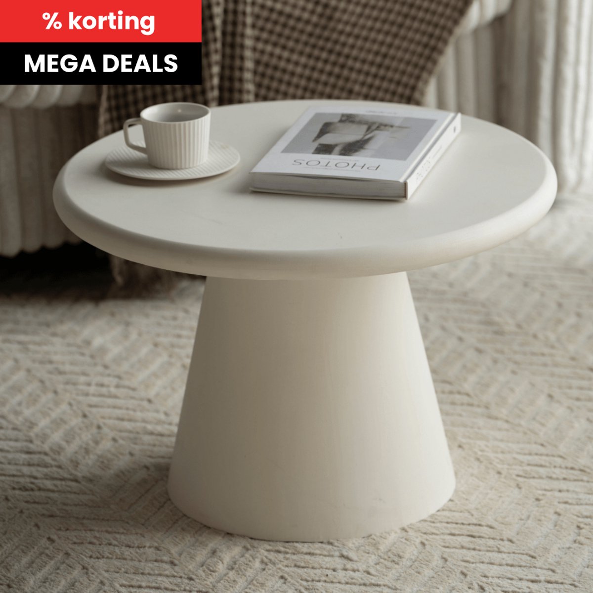 Mahom Salontafel Rond Savannah Microcement 60 cm Wit Mahom Industrieel - Kleine tafel van Mangohout & Metaal - Industriële Huiskamertafel Bruin
