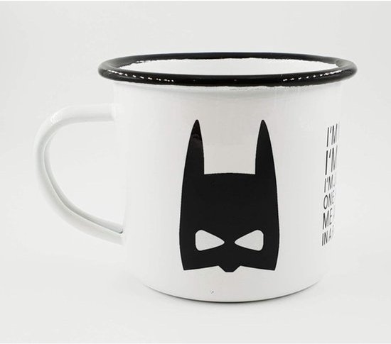 Emaille mok met spreuk 'I'm not Saying I'm Batman...' - Roestvrijstalen camping- en koffiebeker als origineel geschenk — afbeelding 3