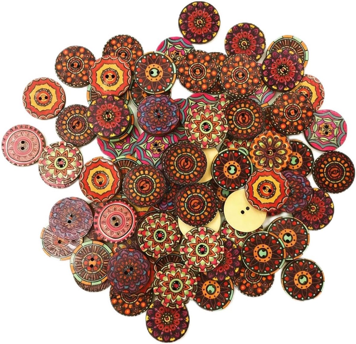 200 stuks Kleurrijke houten knoppen, 15 mm Vintage knoppen met 2 gaten, Retro hars houten,voor Strijkjassen, Kleding, Decoratie, doe het zelf, Handwerk, Naaien (E)