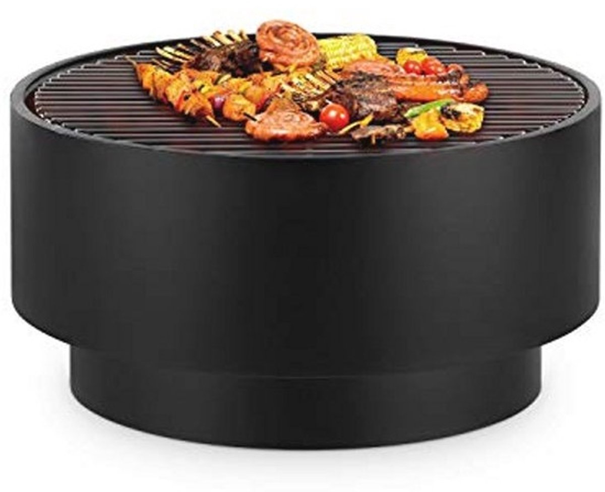 Ronde vuurschaal en grill 3-in-1 voor buiten met bamboe tafelblad - Ø 60 cm