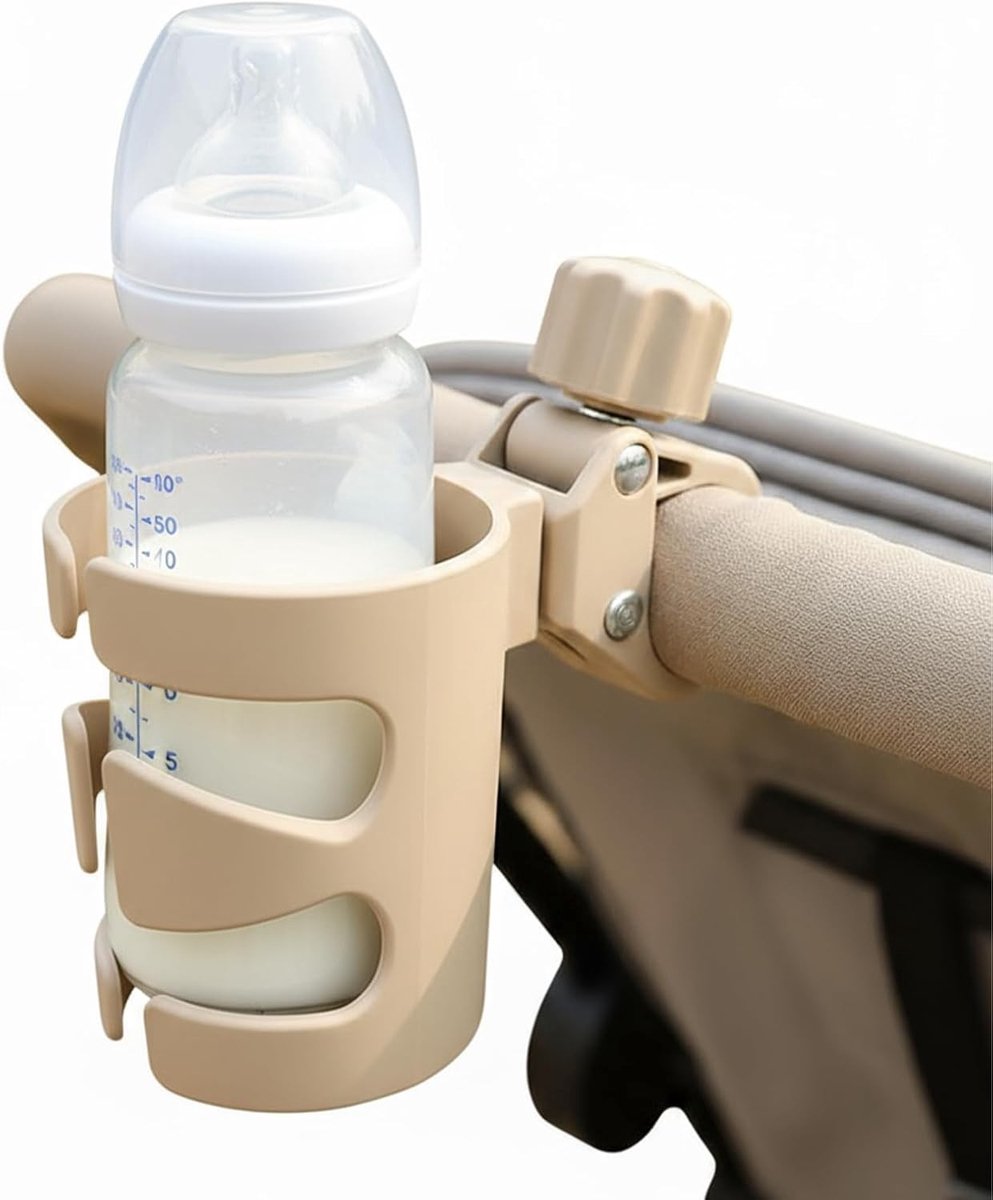 Universele 360° Rotating Flessenhouder voor Kinderwagens, Lekvrij en Stabiliteit voor Flessen en Bekers - Geschikt voor Fiets, Rolstoel en Scooter (Khaki)